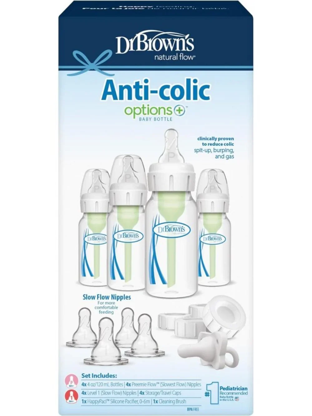 Anti-Colic Breast to Bottle Feeding Set, Slow Flow Nipples, Silicone Pacifier